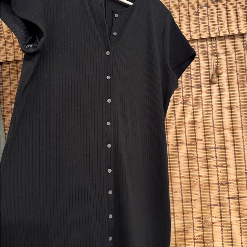 Madewell Black Short-Sleeve Ribbed Button-Front Mini Dress - Picture 6 of 7